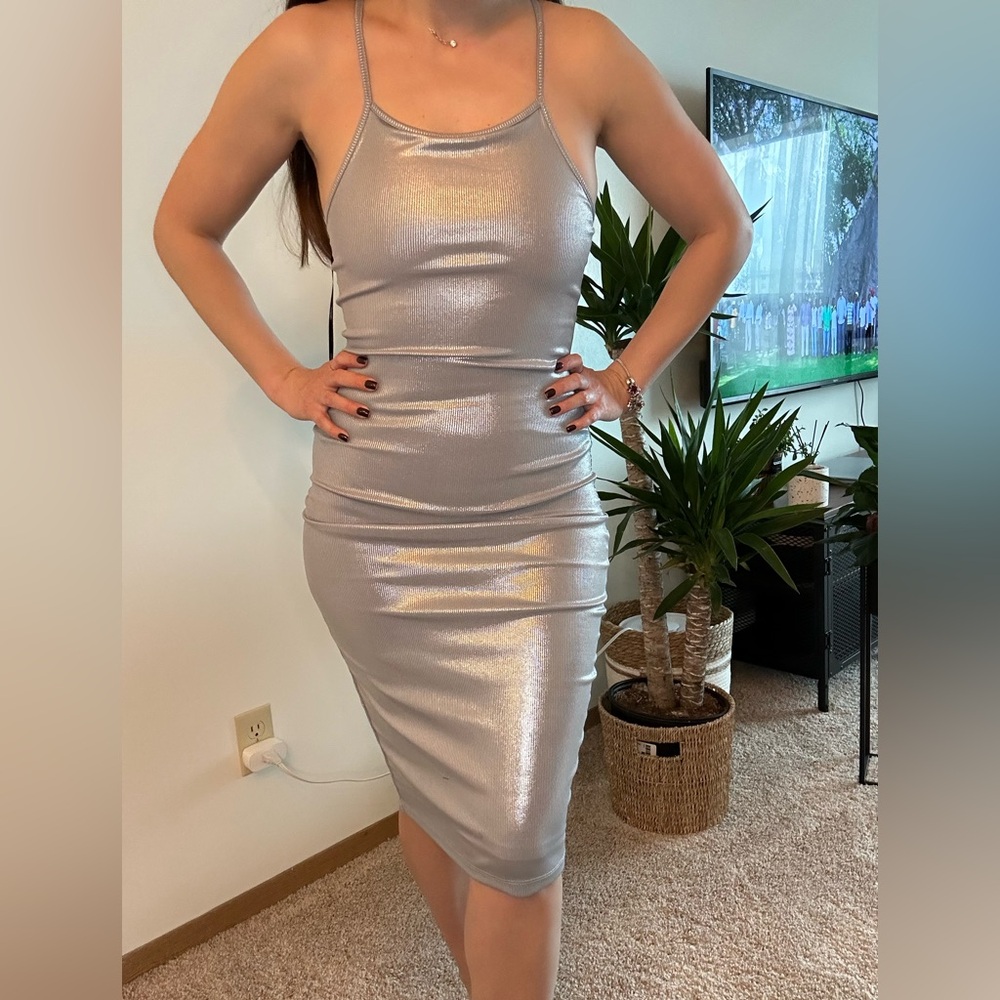 Forever 21 Shimmering Silver Midi Dress